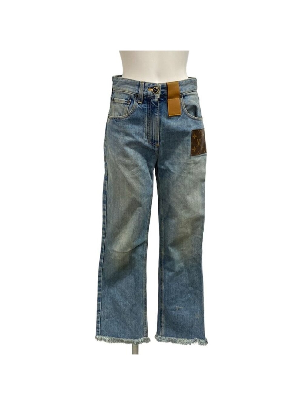 Louis Vuitton Jeans 34 S Gm1 Blue Full Length Monogram Patch Cut Out Cotton